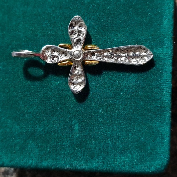 Vintage Silver and Gold Tone Ornate Cross Pendant - Picture 3 of 4